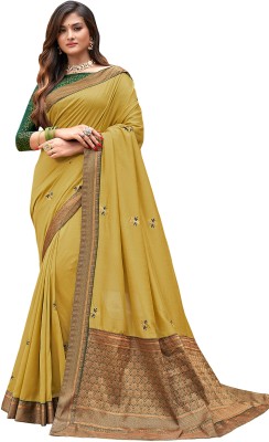 VEROKNIT Embroidered, Self Design Bollywood Jacquard, Art Silk Saree(Light Green, Gold)