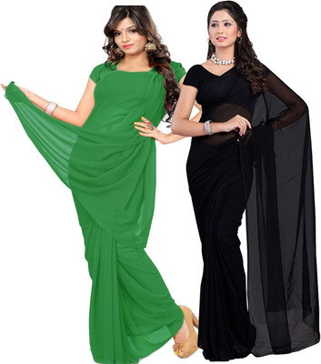 nva fashion Solid/Plain Bollywood Georgette Saree(Pack of 2, Light Green, Black)