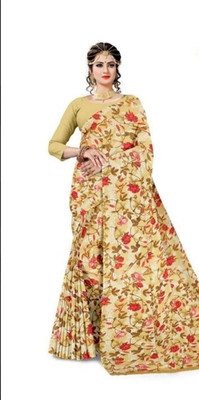 TRENDONIC Printed Bollywood Cotton Blend Saree(Maroon, Gold, Silver)