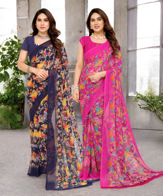 Moda Rapido Printed Bollywood Georgette Saree(Pack of 2, Multicolor)