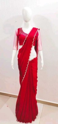 vadli fashion Solid/Plain Bollywood Georgette, Silk Blend Saree(Red)