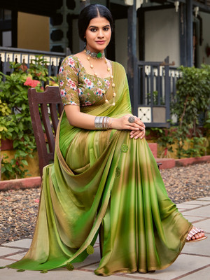 Sareemall Color Block Bollywood Chiffon Saree(Green)