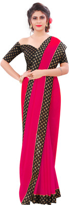Georgette Saree Self Design, Dyed, Solid/Plain Bollywood Georgette, Chiffon Saree(Pink)