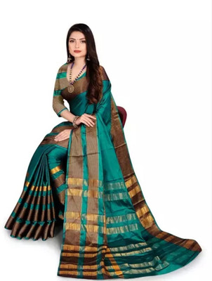Soor Panchi Solid/Plain Daily Wear Cotton Silk Saree(Dark Green)
