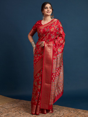 Sangria Printed Chinnalapattu Silk Blend Saree(Red)