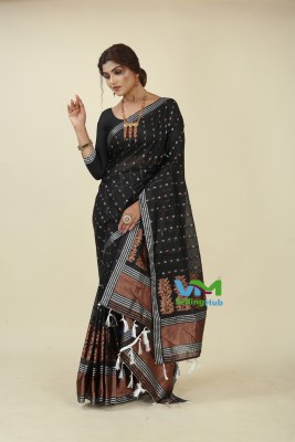 VM Selling Hub Woven Mekhela Chador Cotton Blend Saree(Black)