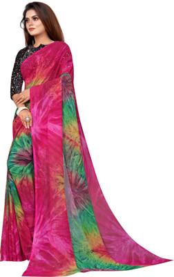 ROOP SUNDARI SAREES Printed Bollywood Georgette Saree(Pink, Multicolor)
