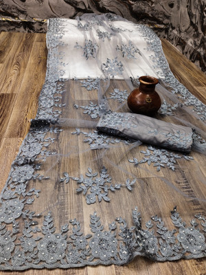 LUTAD FAB Embroidered Bollywood Net Saree(Grey)