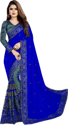 Bilvexy Embroidered Bollywood Net Saree(Light Blue, Grey)