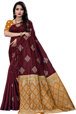 ZAKHRO Self Design Chanderi Cotton Silk Saree(Maroon)