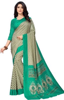 Novus Knitting Printed Mysore Silk Blend Saree(Green)