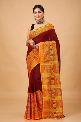 ADbutiq Self Design Tant Pure Cotton Saree(Orange)