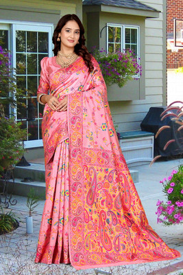 Aksh Fashion Self Design Bollywood Jacquard, Semi-Pashmina Saree(Pink)