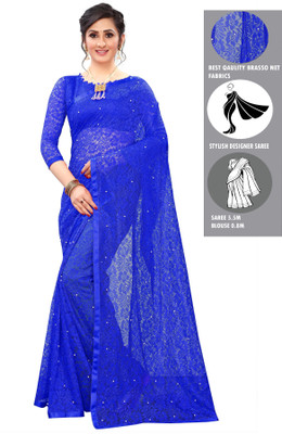 VANRAJ CREATION Self Design Bollywood Net Saree(Blue)
