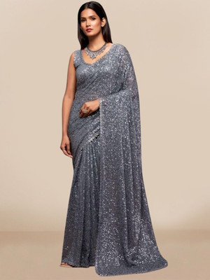 ML ENTERPRISE Embellished Bollywood Georgette Saree(Grey)