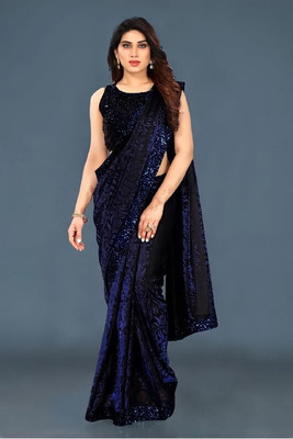 ProExe Embellished Bollywood Lycra Blend Saree(Blue)