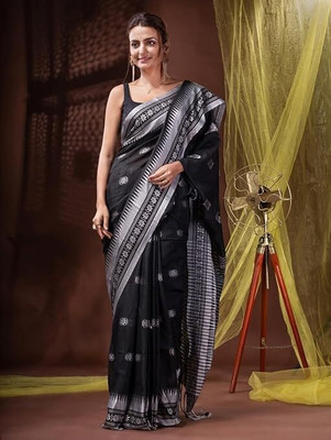 Dutta Textile Self Design Handloom Pure Cotton Saree(Blue)