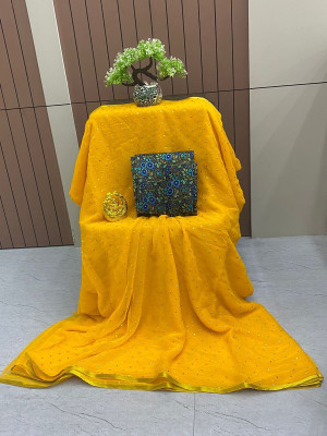 HouseOfCommon Embellished Bollywood Polyester Saree(Yellow)