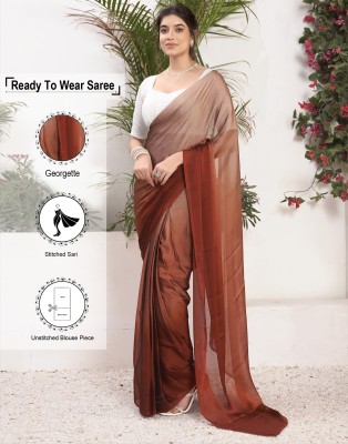 Samah Dyed, Ombre, Printed Bollywood Georgette, Chiffon Saree(Brown, Multicolor)