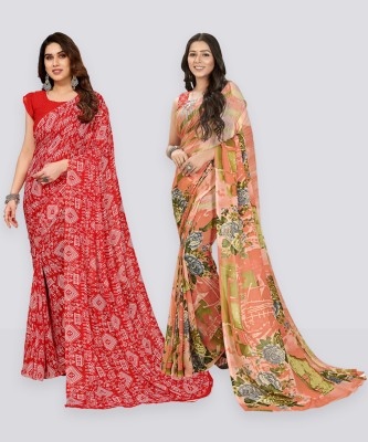 Anand Sarees Printed Bollywood Georgette Saree(Pack of 2, Pink, Red)