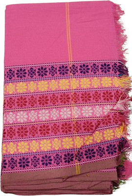 BHATI Floral Print Dokhona Cotton Blend Saree(Pink)