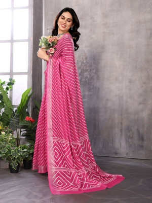 Soor Panchi Floral Print Bollywood Cotton Linen Saree(Pink)