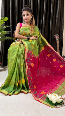 SMRITI HANDLOOM Woven Handloom Cotton Silk Saree(Light Green)
