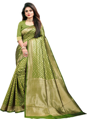 Dhruti Creation Woven Banarasi Silk Blend Saree(Light Green)