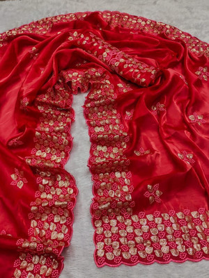 Mangalam Creation Embellished Bollywood Silk Blend Saree(Red)