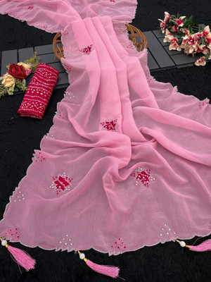 K 5 FASHION Solid/Plain Bollywood Chiffon Saree(Pink)