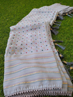 Aadimam Creation Printed Daily Wear Chiffon Saree(Grey)