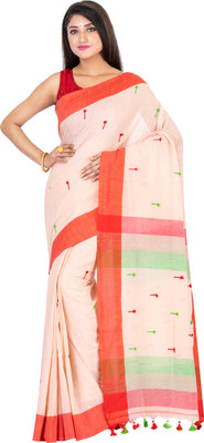 SAYAN CREATION Self Design Handloom Pure Cotton Saree(Brown, Orange)