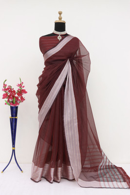 PIYA DESIGNER Woven Kasavu Linen Saree(Maroon)