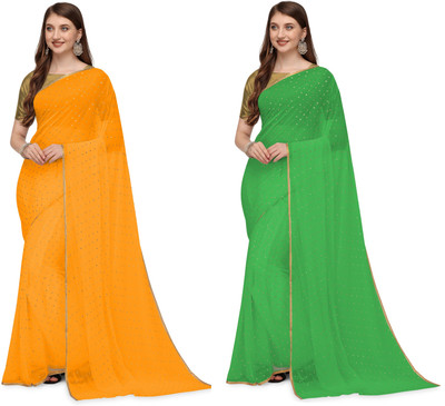 REDFISH Solid/Plain Daily Wear Chiffon, Georgette Saree(Yellow, Green)
