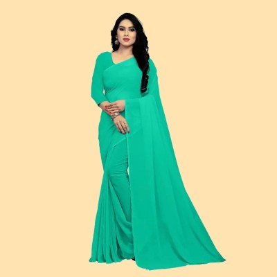 FABFLICK Solid/Plain Daily Wear Georgette Saree(Light Green)