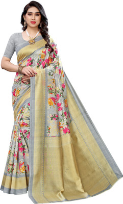 YASHIKA Printed Assam Silk Art Silk Saree(Grey)
