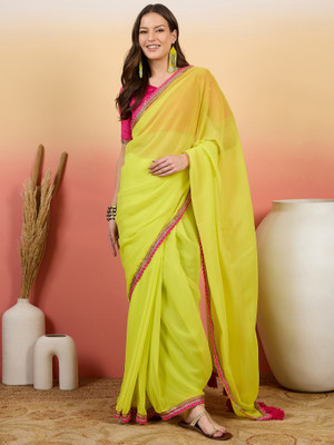 Sangria Printed Saree with Attached Blouse Georgette Saree(Light Green)