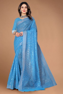 silkwear Embroidered Bollywood Chanderi, Cotton Silk Saree(Light Blue)