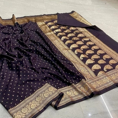 Julee Self Design Banarasi Pure Silk Saree(Black)