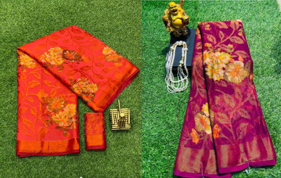 Sanjana Silk Paisley Maheshwari Brasso Saree(Pack of 2, Red)