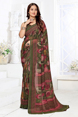 PinkEVE Printed, Striped Bollywood Chiffon, Georgette Saree(Green)