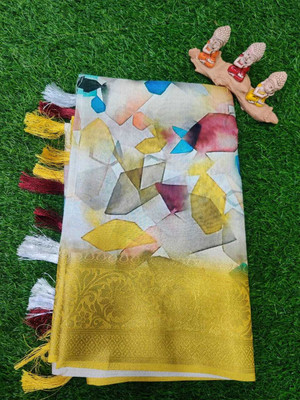 HouseOfCommon Floral Print Bollywood Linen Saree(Multicolor)