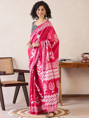 Tasrika Printed Pre Draped Saree Cotton Blend Saree(Pink)