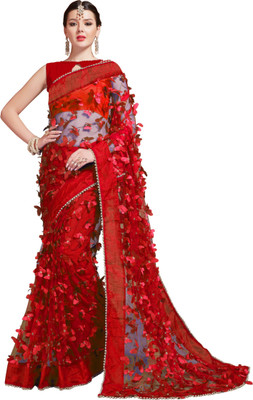 indian youth Self Design Bollywood Net Saree(Red, Maroon)