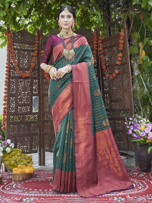 ANOUK Woven Kanjivaram Art Silk Saree(Green)