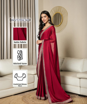 Sareemall Embellished Bollywood Satin Saree(Maroon)