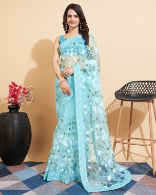 Sasta Bazar Embroidered Bollywood Net Saree(Light Blue)