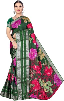 INDONIQ Floral Print, Printed Daily Wear Tussar Silk Saree(Green)