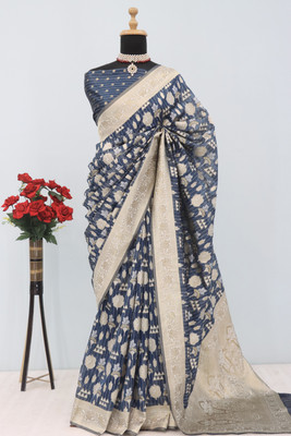 AAINA CREATION Printed Bollywood Tissue Saree(Blue)