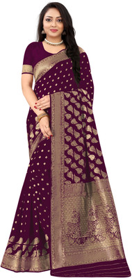 Trijal Fab Woven Banarasi Jacquard Saree(Purple)